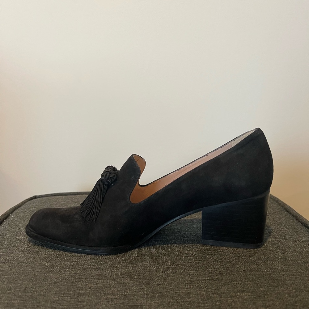 Stuart Weitzman Black Tassel Loafer Heels